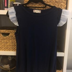 Navy blouse with cute striped sleeves